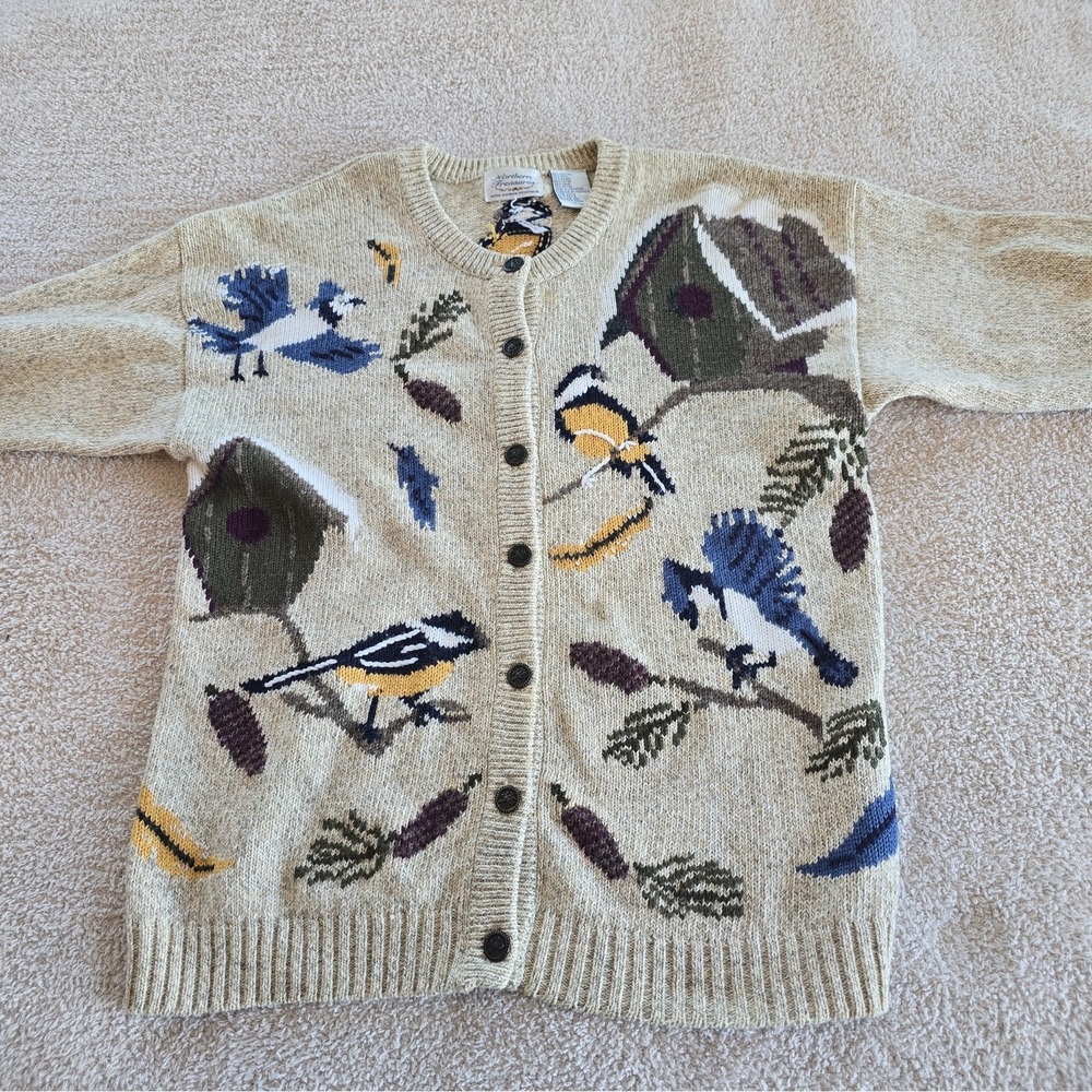 Vtg 90s Northern Treasures Winter Bird House Knit Cardigan Sweater Sz M - Picture 14 of 14